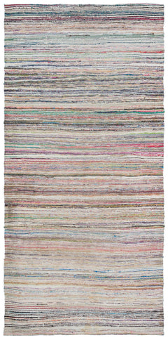 Girit Beige Striped Wool Handmade Area Rug 5'1" x 10'3"