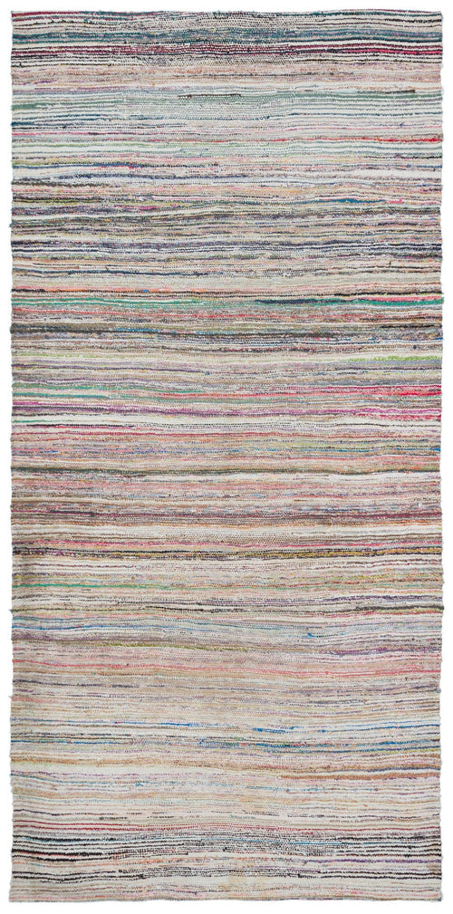 Girit Beige Striped Wool Handmade Area Rug 5'1" x 10'3"