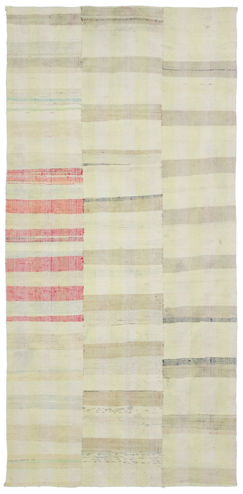 Girit Beige Striped Wool Handmade Area Rug 5'6" x 9'9"