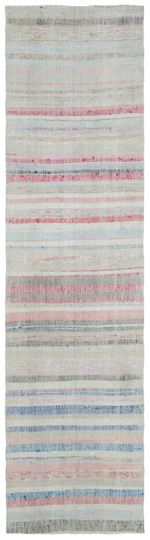 Girit Beige Striped Wool Handmade Area Rug 3'4" x 12'8"