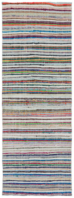 Girit Beige Striped Wool Handmade Area Rug 4'11" x 9'7"