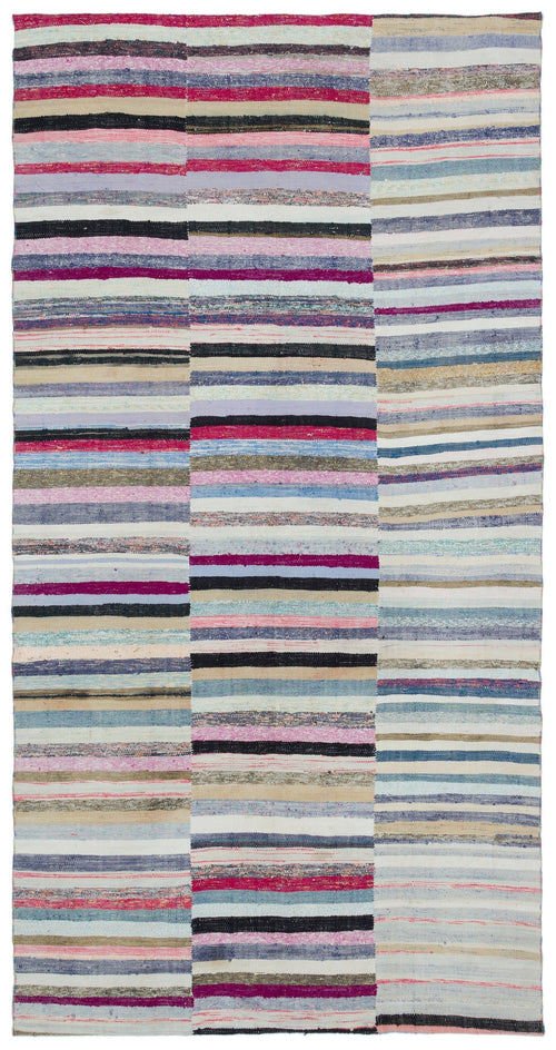 Girit Beige Striped Wool Handmade Area Rug 5'5" x 9'11"