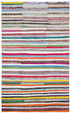 Girit Beige Striped Wool Handmade Area Rug 5'7" x 8'10"