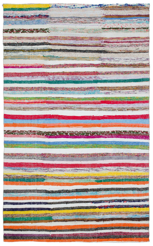 Girit Beige Striped Wool Handmade Area Rug 5'7" x 8'10"