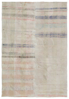 Girit Beige Striped Wool Handmade Area Rug 6'0" x 8'9"