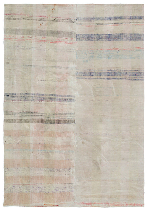 Girit Beige Striped Wool Handmade Area Rug 6'0" x 8'9"