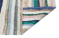 Girit Beige Striped Wool Handmade Area Rug 4'8" x 5'4"