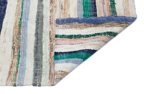 Girit Beige Striped Wool Handmade Area Rug 4'8" x 5'4"