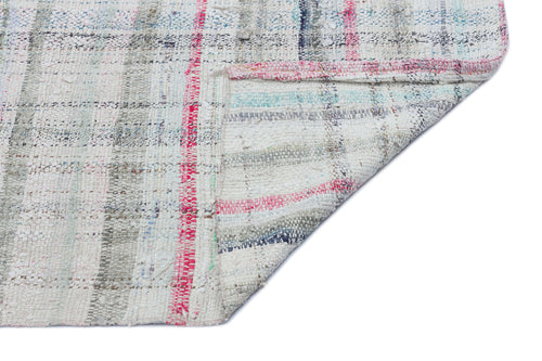 Girit Beige Striped Wool Handmade Area Rug 5'1" x 8'10"