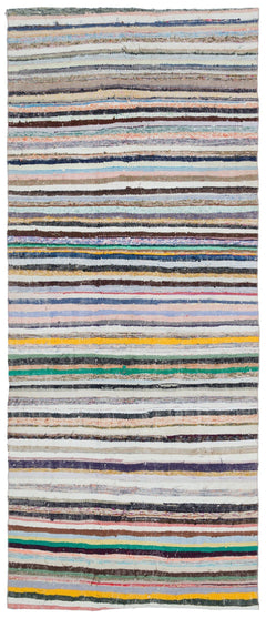 Girit Beige Striped Wool Handmade Area Rug 4'8" x 10'11"