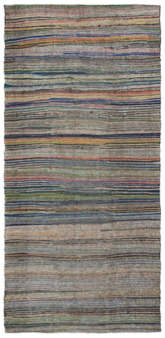 Girit Beige Striped Wool Handmade Area Rug 4'9" x 10'4"