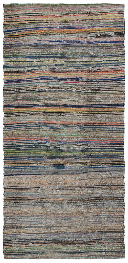 Girit Beige Striped Wool Handmade Area Rug 4'9" x 10'4"