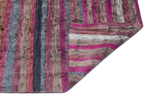 Girit Pink Striped Wool Handmade Area Rug 2'5" x 10'1"
