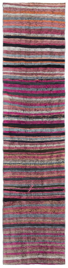 Girit Pink Striped Wool Handmade Area Rug 2'5" x 10'1"