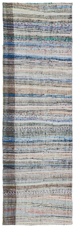Girit Beige Striped Wool Handmade Area Rug 3'7" x 11'5"