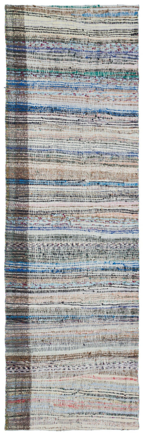 Girit Beige Striped Wool Handmade Area Rug 3'7" x 11'5"