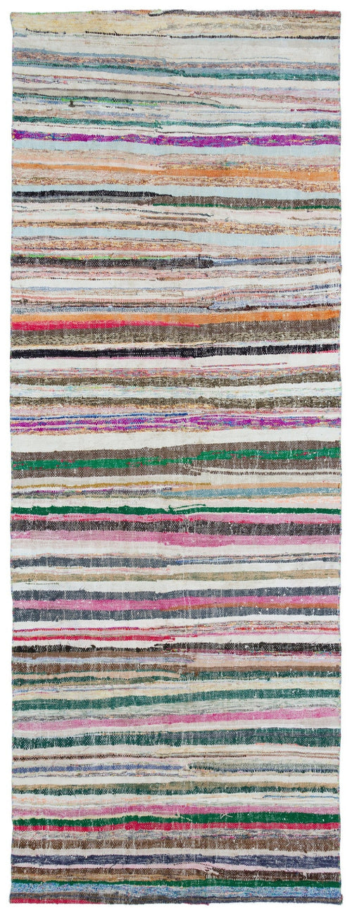 Girit Beige Striped Wool Handmade Area Rug 4'4" x 11'9"
