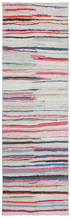 Girit Beige Striped Wool Handmade Area Rug 3'5" x 10'8"