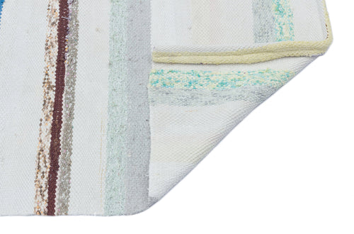 Girit Beige Striped Wool Handmade Area Rug 2'2" x 4'9"