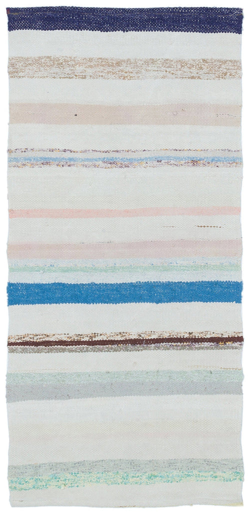 Girit Beige Striped Wool Handmade Area Rug 2'2" x 4'9"