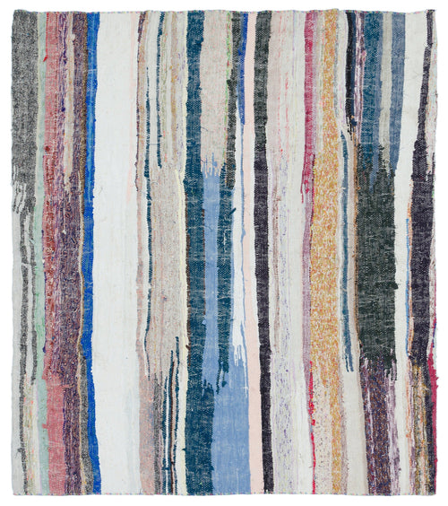 Girit Beige Striped Wool Handmade Area Rug 5'9" x 5'0"