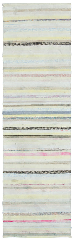 Girit Beige Striped Wool Handmade Area Rug 2'6" x 8'9"