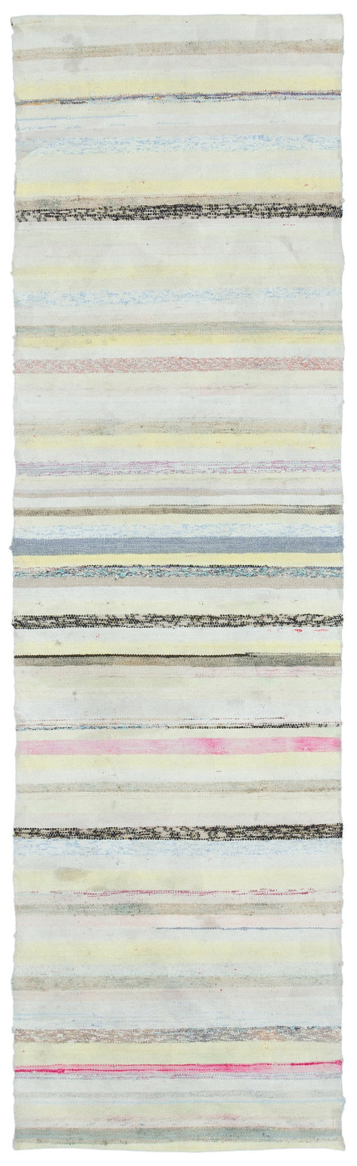 Girit Beige Striped Wool Handmade Area Rug 2'6" x 8'9"