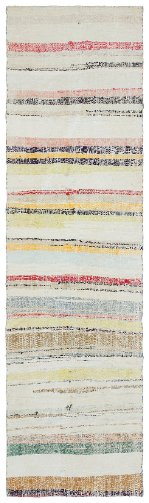 Girit Beige Striped Wool Handmade Area Rug 2'6" x 9'1"