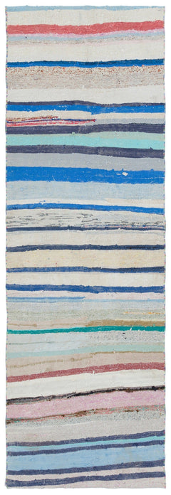 Girit Beige Striped Wool Handmade Area Rug 2'9" x 8'4"