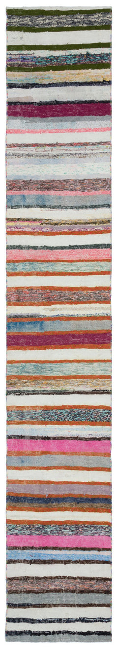 Girit Beige Striped Wool Handmade Area Rug 1'10" x 11'2"