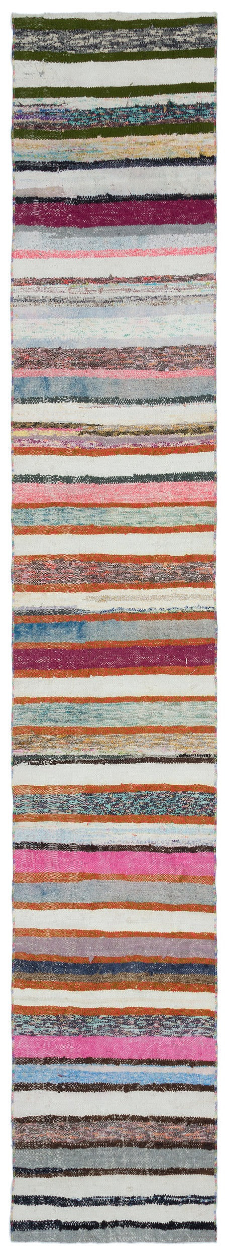 Girit Beige Striped Wool Handmade Area Rug 1'10" x 11'2"