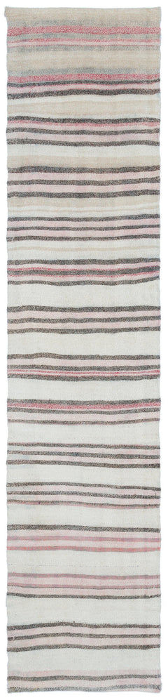 Girit Beige Striped Wool Handmade Area Rug 2'2" x 9'10"