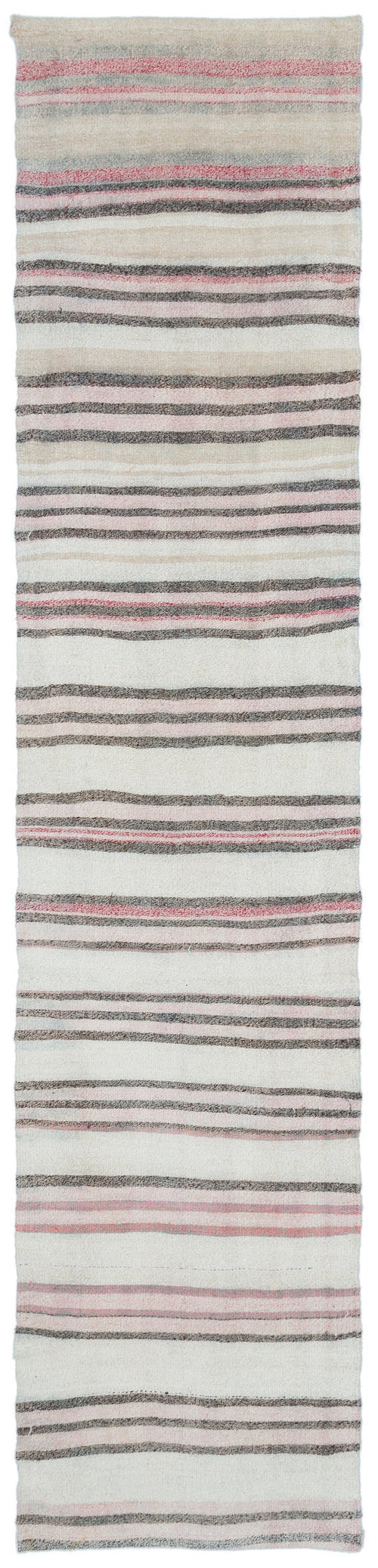 Girit Beige Striped Wool Handmade Area Rug 2'2" x 9'10"
