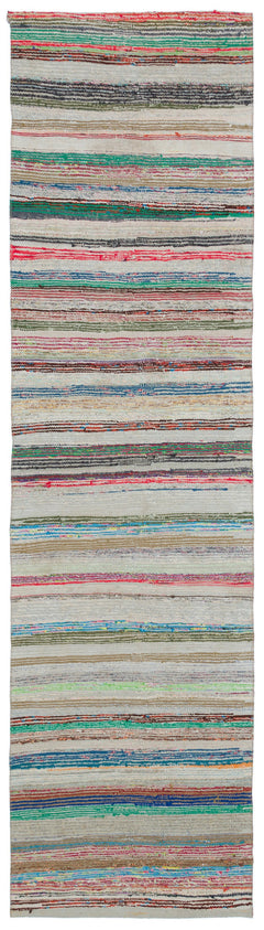 Girit Beige Striped Wool Handmade Area Rug 2'10" x 10'6"