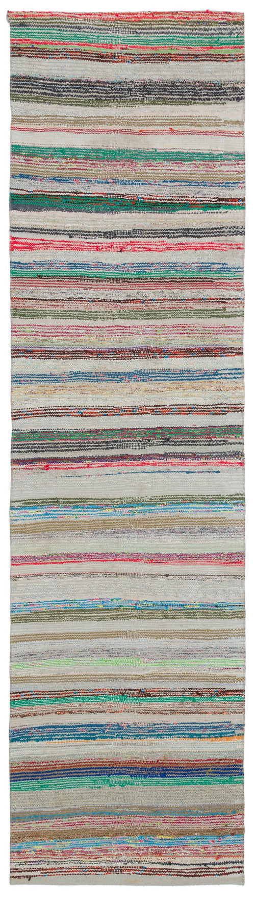 Girit Beige Striped Wool Handmade Area Rug 2'10" x 10'6"