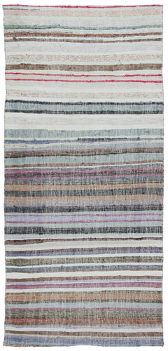Girit Beige Striped Wool Handmade Area Rug 3'6" x 7'7"