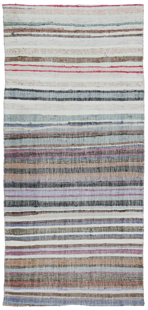 Girit Beige Striped Wool Handmade Area Rug 3'6" x 7'7"