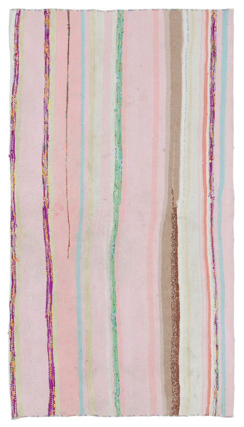 Girit Pink Striped Wool Handmade Area Rug 5'3" x 2'11"