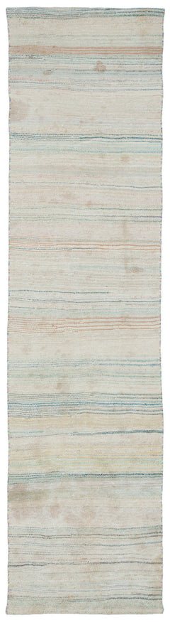 Girit Beige Striped Wool Handmade Area Rug 2'7" x 10'0"