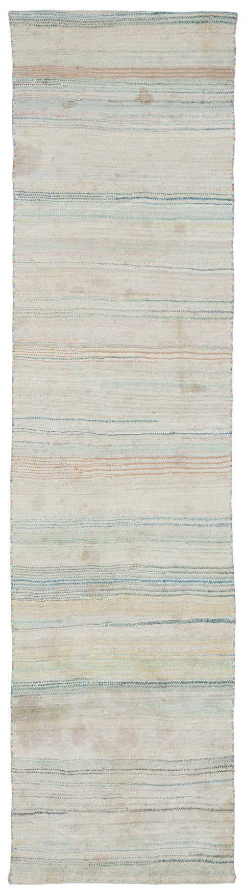 Girit Beige Striped Wool Handmade Area Rug 2'7" x 10'0"