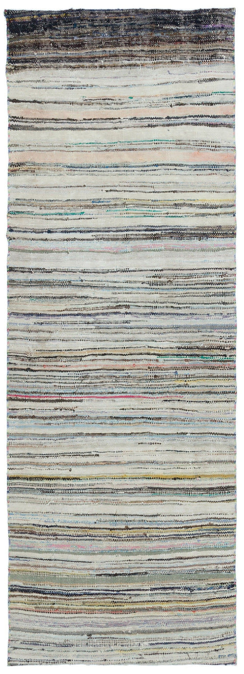 Girit Beige Striped Wool Handmade Area Rug 2'9" x 8'0"