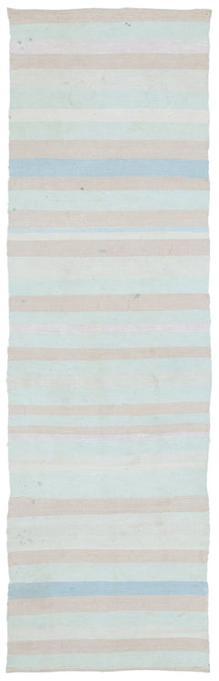 Girit Beige Striped Wool Handmade Area Rug 2'4" x 7'9"