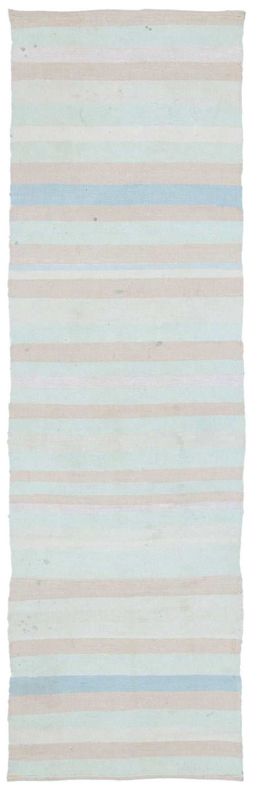 Girit Beige Striped Wool Handmade Area Rug 2'4" x 7'9"