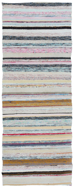 Girit Beige Striped Wool Handmade Area Rug 2'6" x 6'7"
