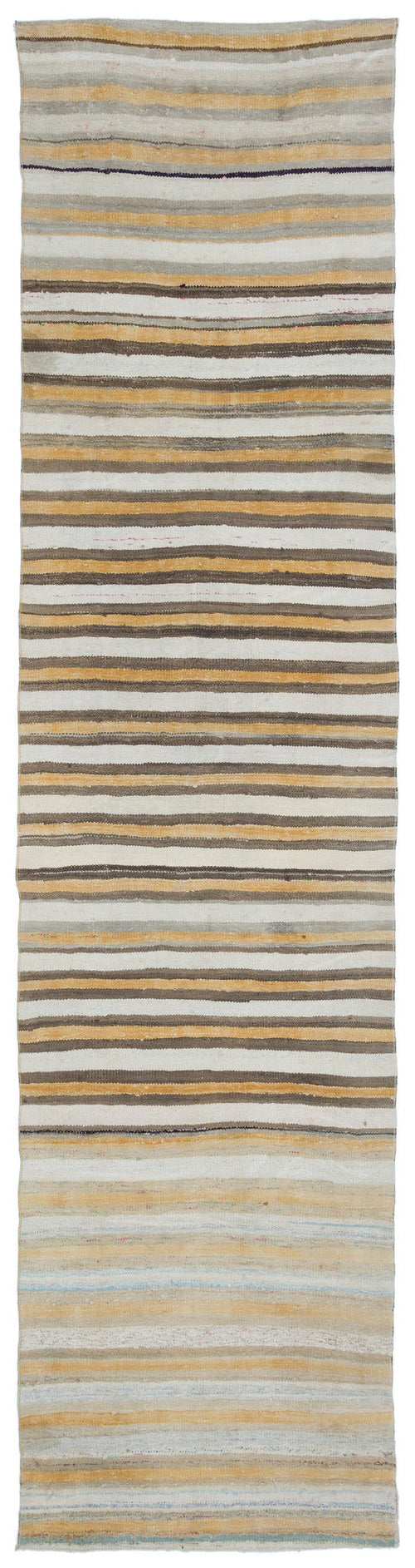 Girit Beige Striped Wool Handmade Area Rug 3'1" x 12'1"