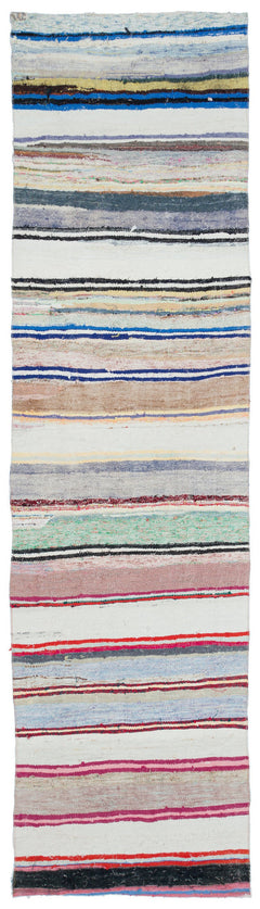 Girit Beige Striped Wool Handmade Area Rug 2'11" x 10'11"