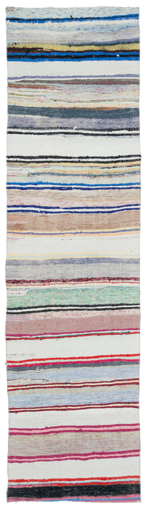 Girit Beige Striped Wool Handmade Area Rug 2'11" x 10'11"