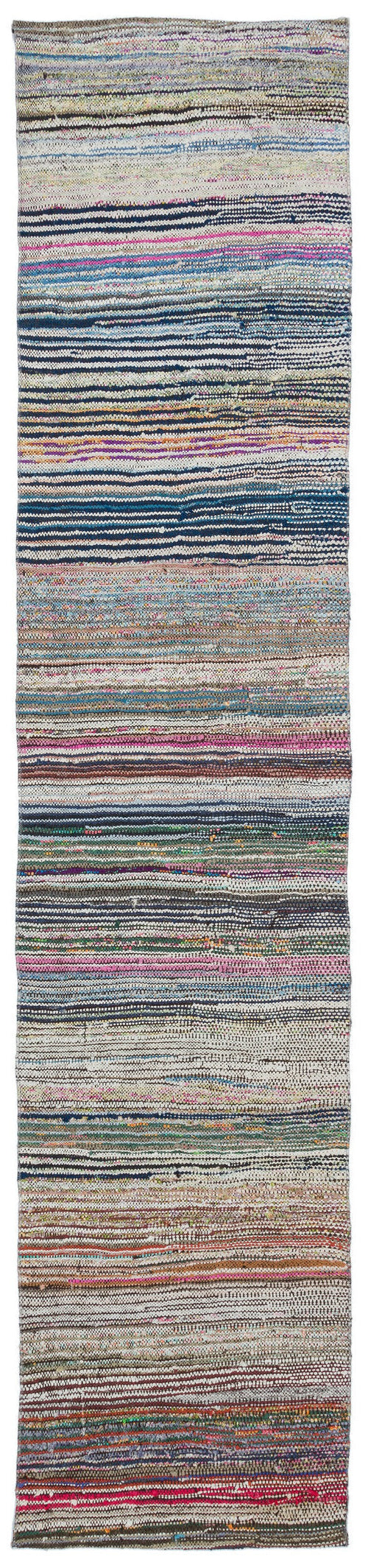 Girit Brown Striped Wool Handmade Area Rug 2'3" x 10'2"