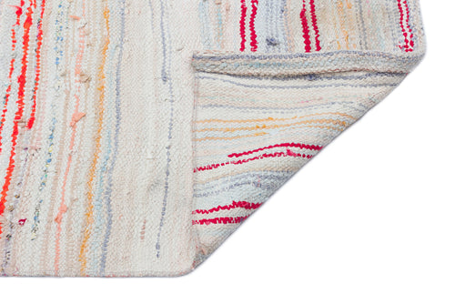 Girit Beige Striped Wool Handmade Area Rug 4'4" x 9'2"