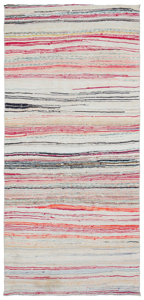 Girit Beige Striped Wool Handmade Area Rug 4'4" x 9'2"